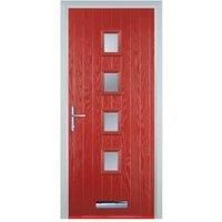 Door-Stop 4 Square Red Right Hand Composite Door with Stippolyte Glass - 840 x 2100mm