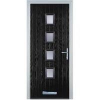 Door-Stop 4 Square Black Left Hand GRP Composite Door with Stippolyte Glass - 920 x 2100mm