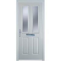 Door-Stop 2 Panel 2 Square White Right Hand Composite Door with Stippolyte Glass - 920 x 2100mm