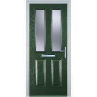 Door-Stop 2 Panel 2 Square Green Left Hand Composite Door with Stippolyte Glass - 920 x 2100mm