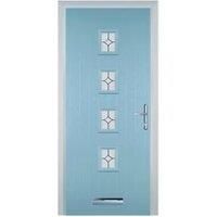 Door-Stop 4 Square Duck Egg Blue Left Hand Composite Door with Flair Glass - 920 x 2100mm