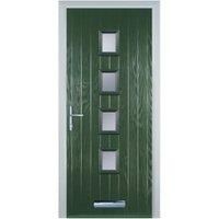 Door-Stop 4 Square Green Right Hand Composite Door with Stippolyte Glass - 840 x 2100mm