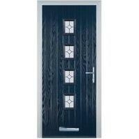 Door-Stop 4 Square Blue Left Hand Composite Door with Flair Glass - 840 x 2100mm