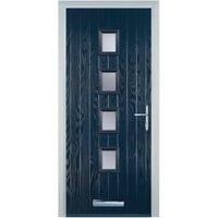 Door-Stop 4 Square Blue Left Hand Composite Door with Stippolyte Glass - 840 x 2100mm