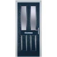 Door-Stop 2 Panel 2 Square Blue Left Hand Composite Door with Stippolyte Glass - 840 x 2100mm