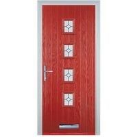 Door-Stop 4 Square Red Right Hand Composite Door with Flair Glass - 920 x 2100mm