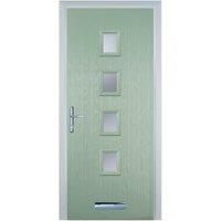 Door-Stop 4 Square Chartwell Green Right Hand Composite Door with Stippolyte Glass - 840 x 2100mm