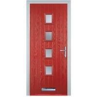 Door-Stop 4 Square Red Left Hand Composite Door with Stippolyte Glass - 920 x 2100mm