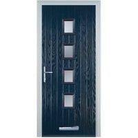 Door-Stop 4 Square Blue Right Hand Composite Door with Stippolyte Glass - 920 x 2100mm