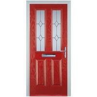 Door-Stop 2 Panel 2 Square Red Left Hand Composite Door - 920 x 2100mm