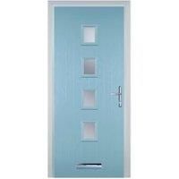 Door-Stop 4 Square Duck Egg Blue Left Hand Composite Door with Stippolyte Glass - 920 x 2100mm