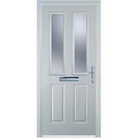 Door-Stop 2 Panel 2 Square White Left Hand Composite Door with Stippolyte Glass - 920 x 2100mm