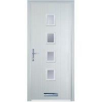 Door-Stop 4 Square White Right Hand Composite Door with Stippolyte Glass - 840 x 2100mm