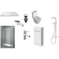 Vision 6mm Chrome Framed Rectangular Enclosure En-Suite with Toilet Pan, Freestanding Vanity, Tap, Wastes & Mixer Shower - 1200 x 760mm