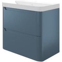 Wickes Malmo Misty Blue Wall Hung J Pull Compact Vanity Unit & Basin - 600 x 350mm