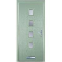 Door-Stop 4 Square Chartwell Green Left Hand Composite Door with Stippolyte Glass & Colour-Matched Frame - 840 x 2100mm