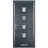 Door-Stop 4 Square Anthracite Grey Right Hand Composite Door with Stippolyte Glass & Colour-Matched Frame - 920 x 2100mm