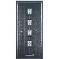 Door-Stop 4 Square Anthracite Grey Right Hand Composite Door with Flair Glass & Colour-Matched Frame - 840 x 2100mm