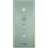 Door-Stop 4 Square Chartwell Green Right Hand Composite Door with Stippolyte Glass & Colour-Matched Frame - 840 x 2100mm