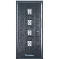 Door-Stop 4 Square Anthracite Grey Left Hand Composite Door with Flair Glass & Colour-Matched Frame - 840 x 2100mm