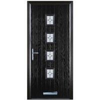 Door-Stop 4 Square Black Right Hand Composite Door with Flair Glass & Colour-Matched Frame - 840 x 2100mm