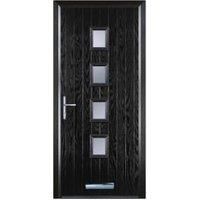 Door-Stop 4 Square Black Right Hand Composite Door with Stippolyte Glass & Colour-Matched Frame - 920 x 2100mm