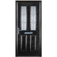 Door-Stop 2 Panel 2 Square Black Right Hand Composite Door with Stippolyte Glass & Colour-Matched Frame - 840 x 2100mm