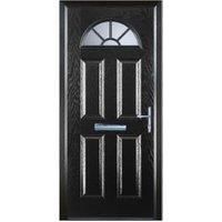 Door-Stop 4 Panel Sunburst Black Left Hand Composite Door with Colour-Matched Frame - 840 x 2100mm