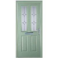 Door-Stop 2 Panel 2 Square Chartwell Green Left Hand Composite Door with Stippolyte Glass & Colour-Matched Frame - 840 x 2100mm