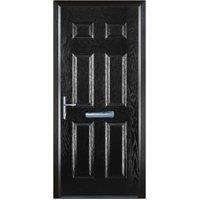 Door-Stop 6 Panel Black Right Hand Composite Door with Colour-Matched Frame - 840 x 2100mm