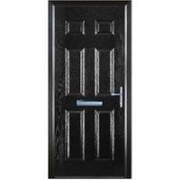 Door-Stop 6 Panel Black Left Hand Composite Door with Colour-Matched Frame - 920 x 2100mm
