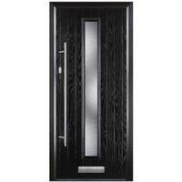Door-Stop Cottage Black Right Hand Composite Door with Long Narrow Glazing & Colour-Matched Frame - 920 x 2100mm