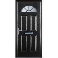 Door-Stop 4 Panel Sunburst Black Right Hand Composite Door with Colour-Matched Frame - 920 x 2100mm