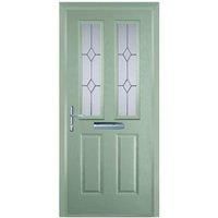 Door-Stop 2 Panel 2 Square Chartwell Green Right Hand Composite Door with Stippolyte Glass & Colour-Matched Frame - 920 x 2100mm