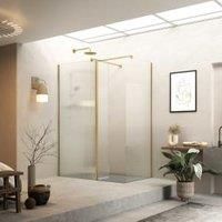 Roman Haven 8mm Fluted Brushed Brass Wet Room Shower Screen Only - 2000 x 965mm