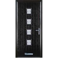Door-Stop 4 Square Black Left Hand Composite Door with Flair Glass & Colour-Matched Frame - 920 x 2100mm