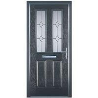 Door-Stop 2 Panel 2 Square Anthracite Grey Left Hand GRP Composite Door with Stippolyte Glass & Colour-Matched Frame - 840 x 2100mm