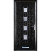 Door-Stop 4 Square Black Left Hand Composite Door with Stippolyte Glass & Colour-Matched Frame - 840 x 2100mm