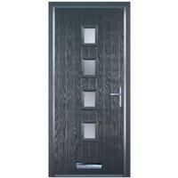 Door-Stop 4 Square Anthracite Grey Left Hand Composite Door with Stippolyte Glass & Colour-Matched Frame - 840 x 2100mm