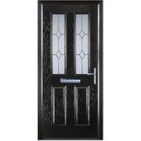 Door-Stop 2 Panel 2 Square Black Left Hand Composite Door with Stippolyte Glass & Colour-Matched Frame - 840 x 2100mm