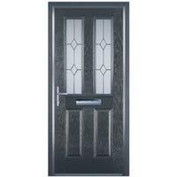 Door-Stop 2 Panel 2 Square Anthracite Grey Right Hand Composite Door with Stippolyte Glass & Colour-Matched Frame - 840 x 2100mm