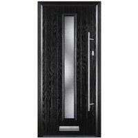 Door-Stop Cottage Black Left Hand Composite Door with Long Narrow Glazing & Colour-Matched Frame - 840 x 2100mm
