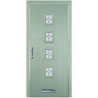 Door-Stop 4 Square Chartwell Green Right Hand Composite Door with Flair Glass & Colour-Matched Frame - 840 x 2100mm