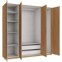 Wickes Claydon Oak Slab 3 Cabinet Quad Wardrobe with Shelves, Drawers, Plinth & Panels - 2083 x 2036mm