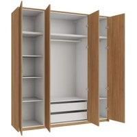 Wickes Claydon Oak Slab 6 Cabinet Quad Wardrobe with Shelves, Drawers, Plinth & Panels - 2333 x 2036mm