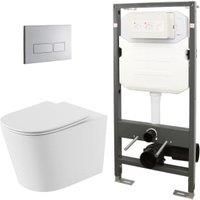 Abacus Corlea Easy Clean Wall Hung Toilet Pan with Slim Seat, 1140mm Frame & Square Chrome Flush Plate