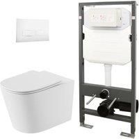 Abacus Corlea Easy Clean Wall Hung Toilet Pan with Slim Seat, 1140mm Frame & Square White Flush Plate
