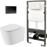 Abacus Corlea Easy Clean Wall Hung Toilet Pan with Slim Seat, 1140mm Frame & Square Black Flush Plate