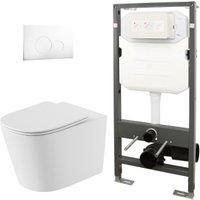 Abacus Corlea Easy Clean Wall Hung Toilet Pan with Slim Seat, 1140mm Frame & Round White Flush Plate