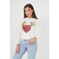 'Heart' Sequin Fluffy Knit Christmas Jumper